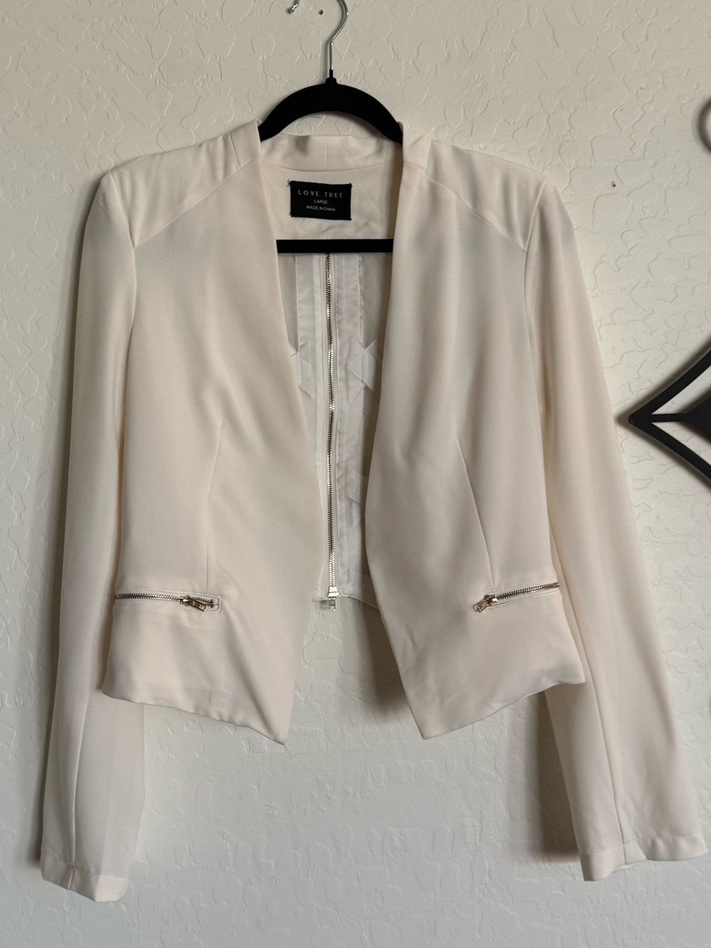 LOVE TREE White Cropped Blazer Jacket Sheer Mesh Cage Back Large